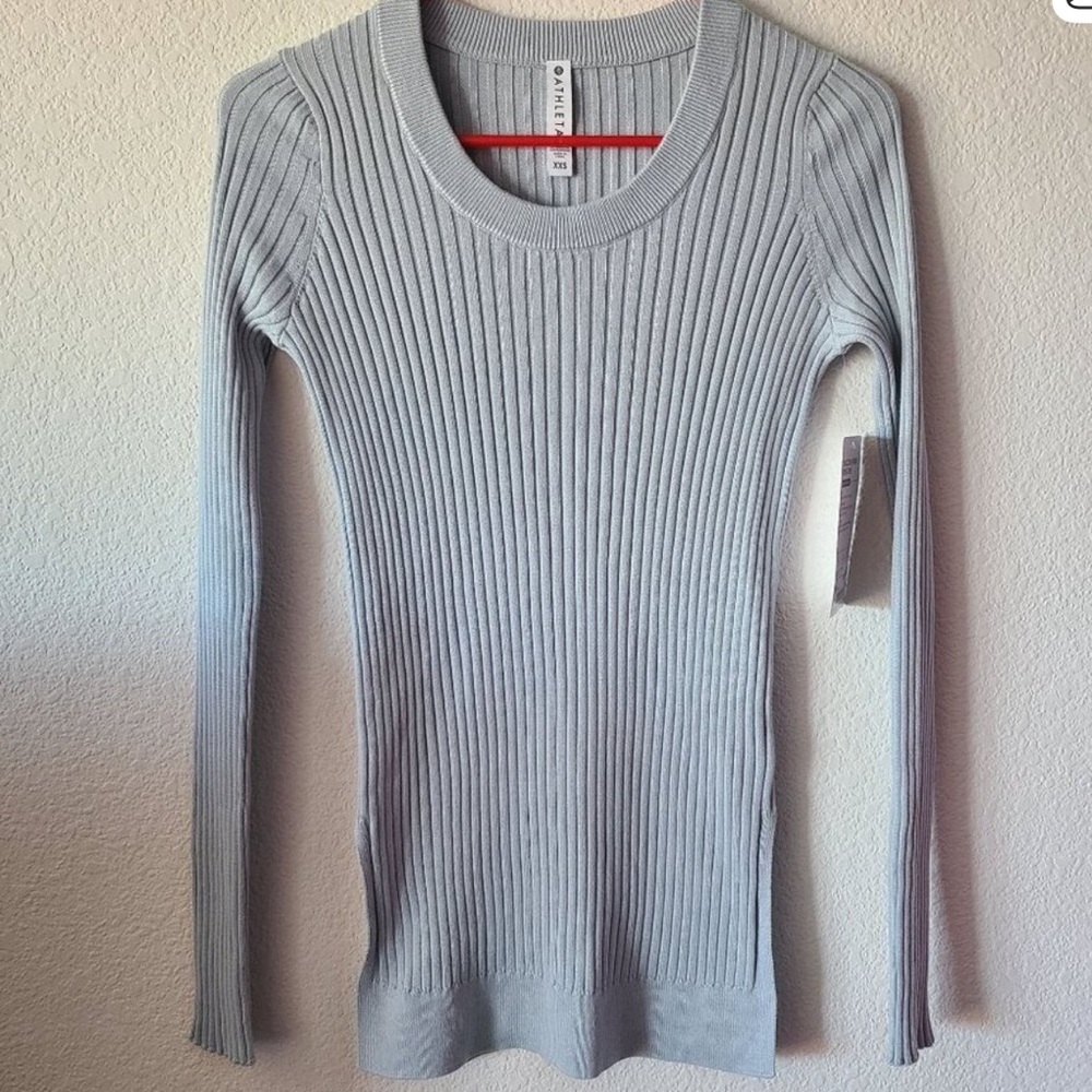 Athleta Lincoln Park Sweater Ribbed Glacial Blue 50% Lyocell NWT